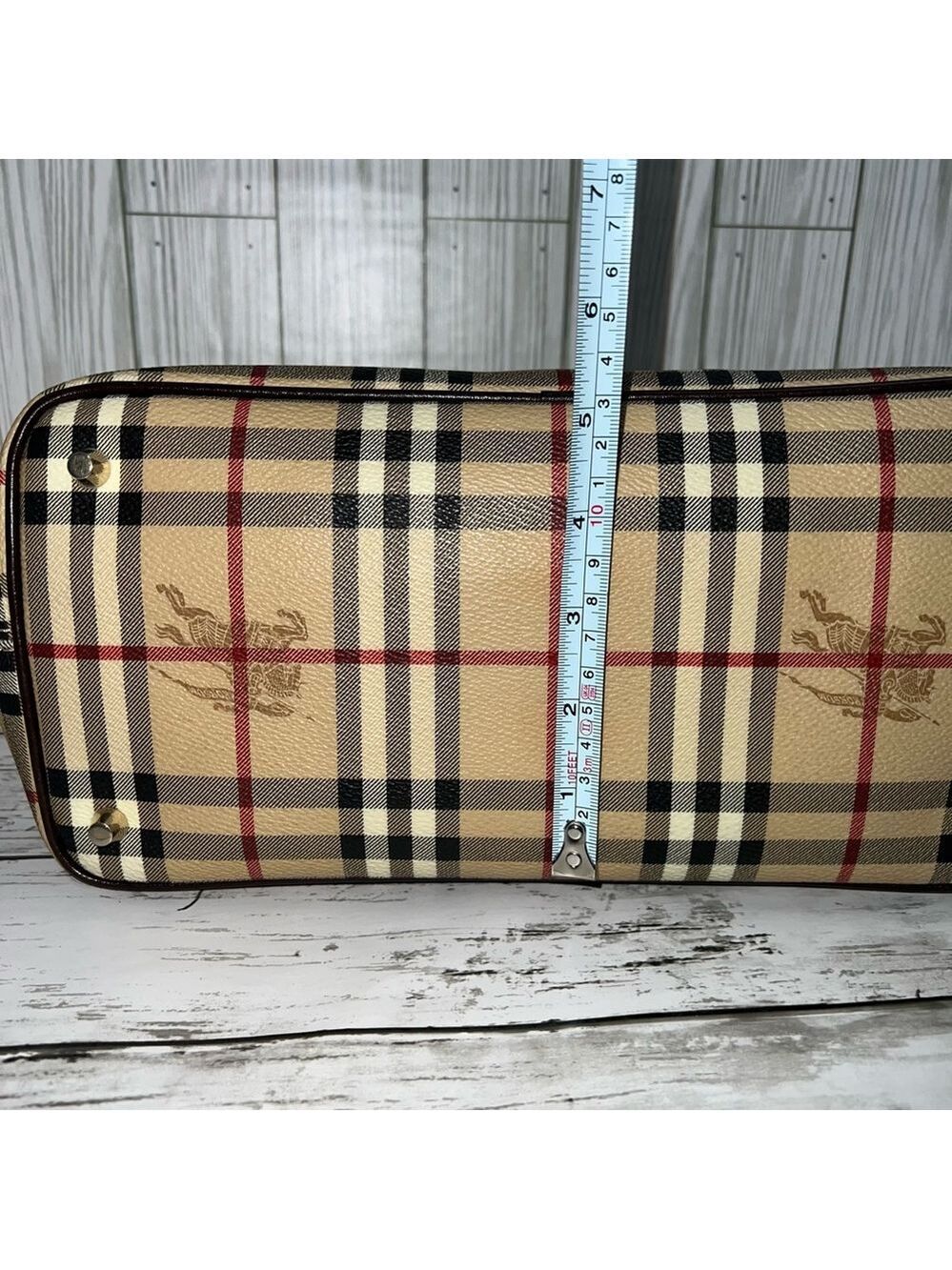 Burberry London Nova Check Tote Bag Brown Leather Plaid Shoulder Purse - Picture 12 of 15
